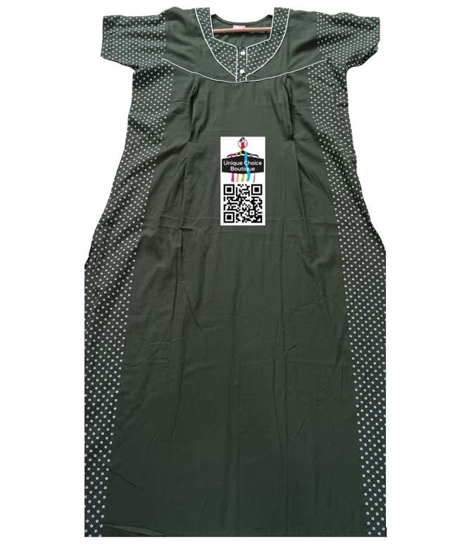 UNIQUE CHOICE Cotton  Feeding Nighty /Maternity Maxi with 3 side zips for Nursing-Free Size-Army Green