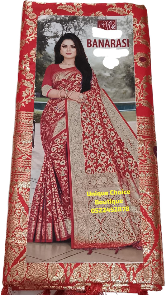 Banarasi Silk Red Saree - Bridal Elegance