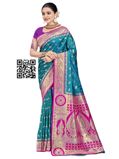 Budget Friendly Banarasi Silk Saree-Blue