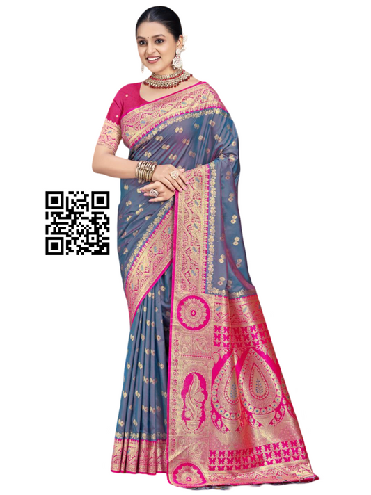 Wedding Festival wear Silk Sarees-Grey