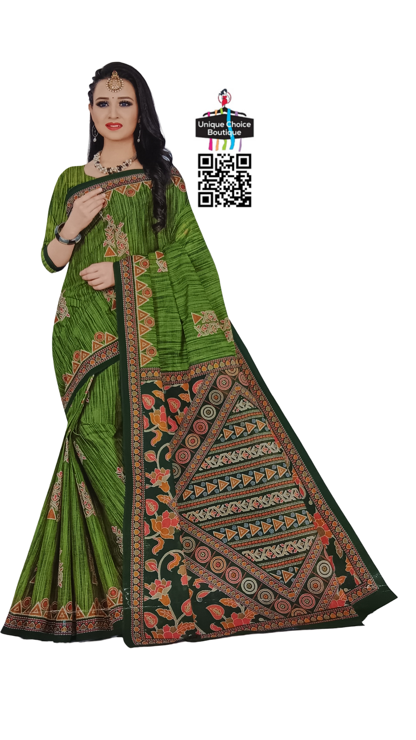 Premium Quality 100% Cotton Saree with Blouse pc-Green