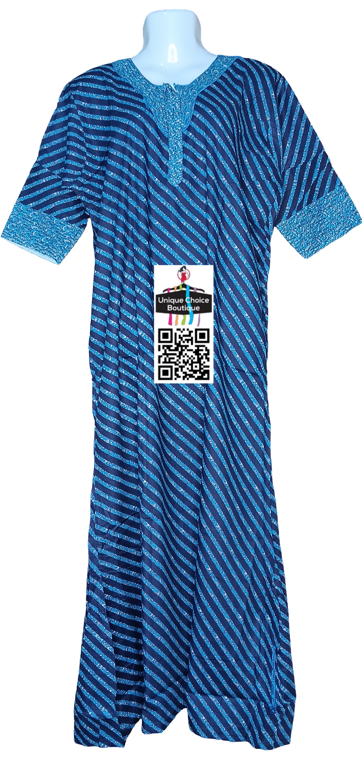 UNIQUE CHOICE 3/4 th Long Sleeves Cotton Nighty, Nightgown-Blue Printed, Zip Nighty