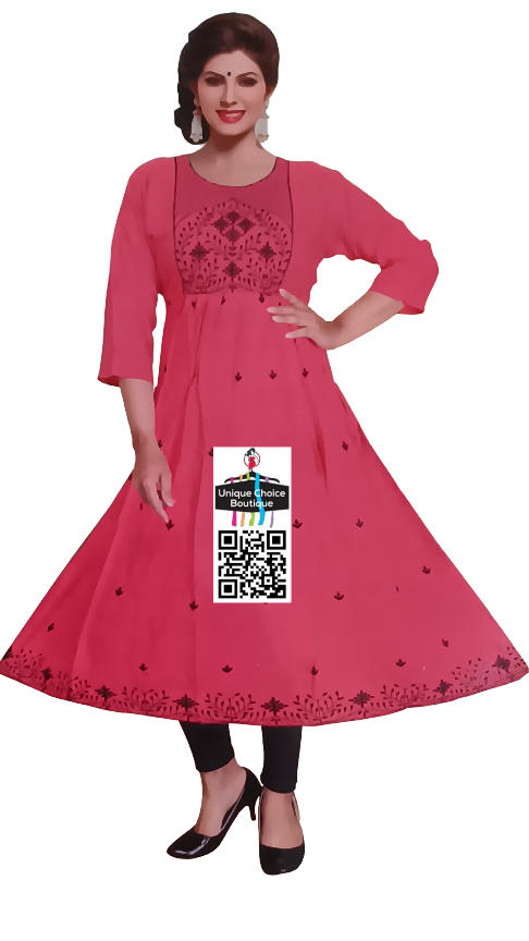 Rayon Anarkali Umbrella Kurti with Embroidery work, XXL(44) Size