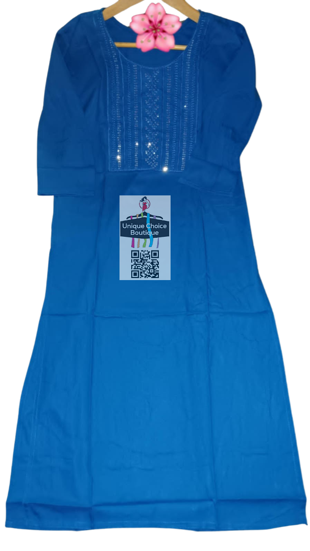 Plain Navy Blue Kurtis for women, with Embroidery and Sequin Work-M, L, XL,5XL Sizes