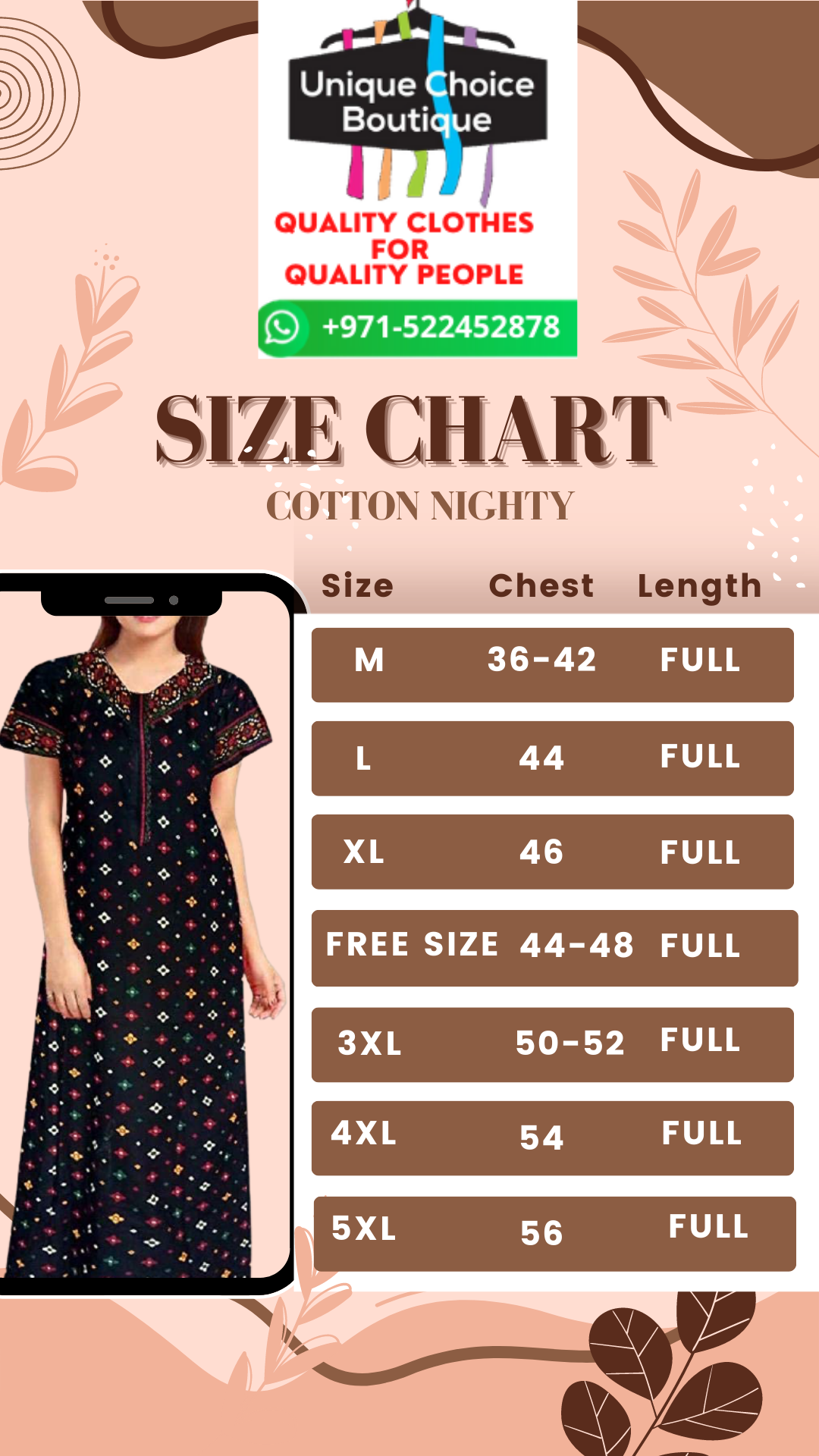 Comfortable Cotton Nighty, Nightgown- Plus Size-Dark Blue with White and Green