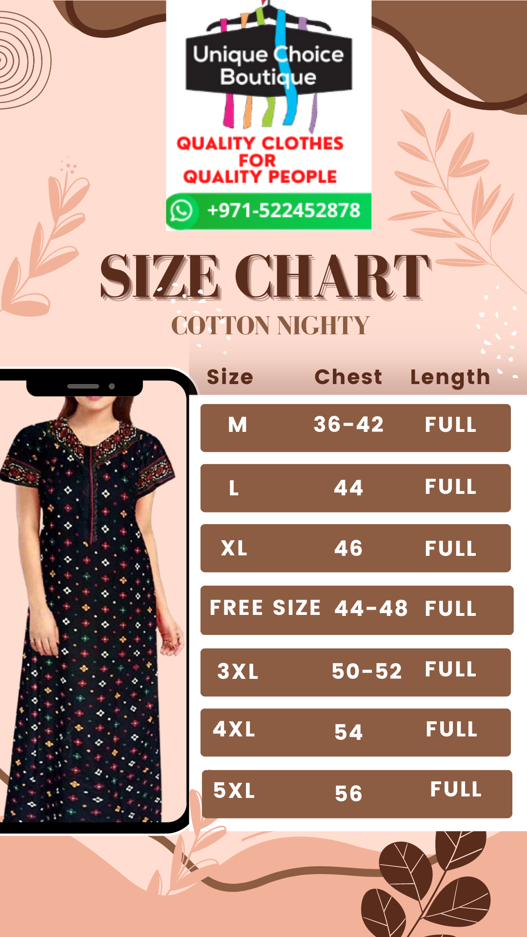 UNIQUE CHOICE Cotton Nighty, Cotton Night Gown-Grey Floral Print-L Size