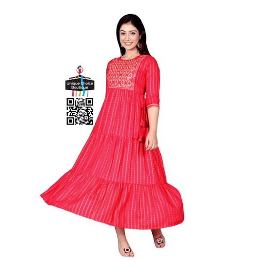 Anarkali Kurti/ Flared A-Line Gown-Red