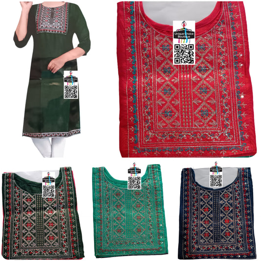 Two Tone Designer work Straight Kurti, XXL(44) Size