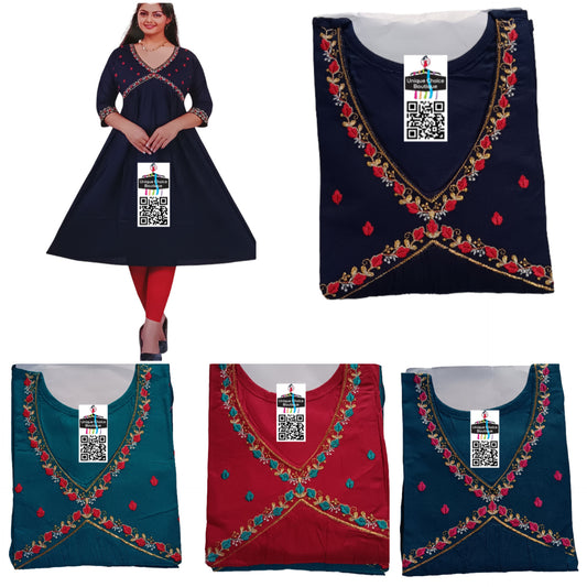 Rayon Alia Cut Kurti with Embroidery work, XXL(44) Size