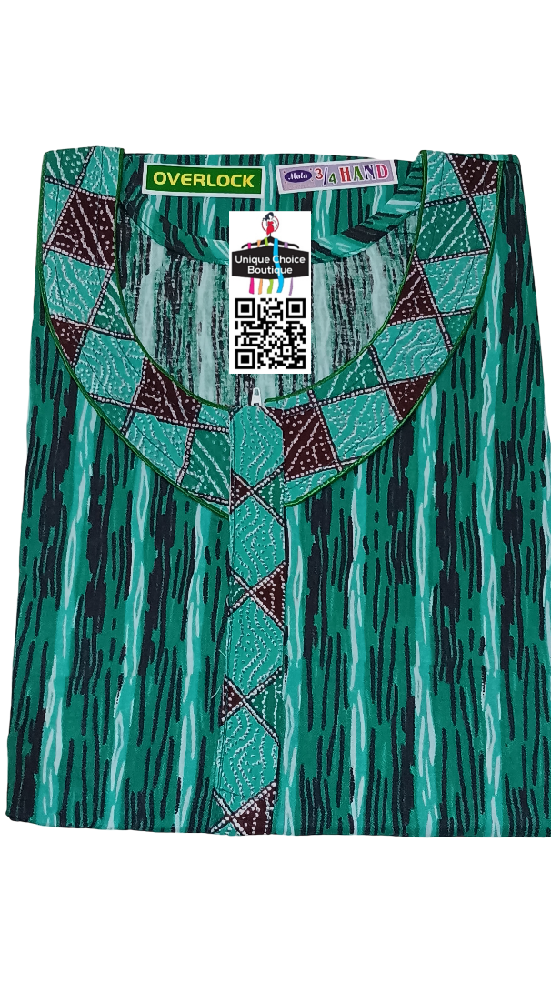 UNIQUE CHOICE 3/4 th Long Sleeves Cotton Nighty, Nightgown, Zip Nighty-Green Printed