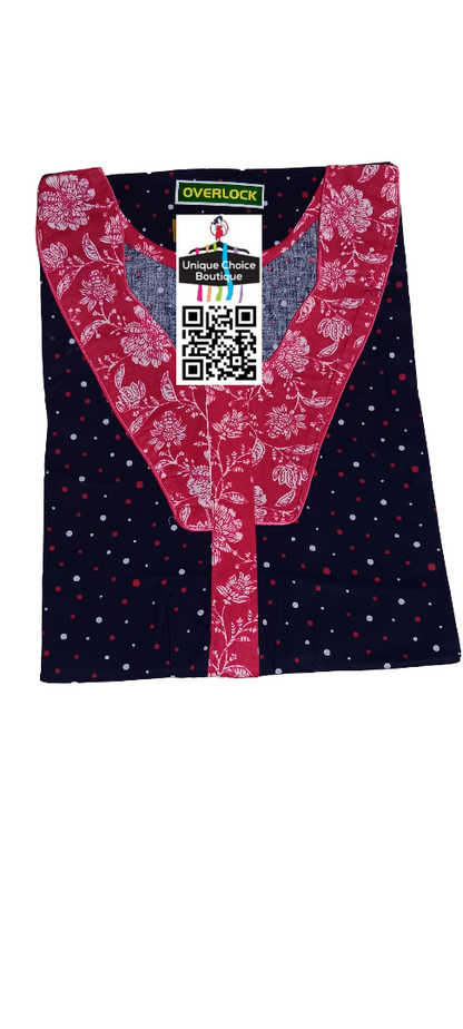 UNIQUE CHOICE Cotton Nighty, NightGown-Midnight Blue and Pink Print-XXL/ Free Size, Zip Nighty