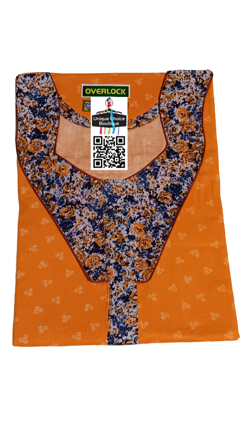 UNIQUE CHOICE Cotton Nighty, Night Gown-Orange Print-XXL/ Free Size, Zip Nighty