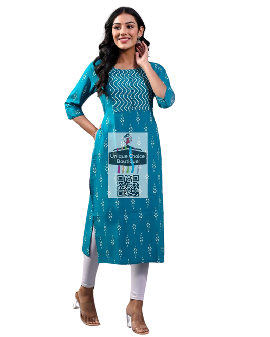 Printed Casual wear Kurtis for women-Blue Green