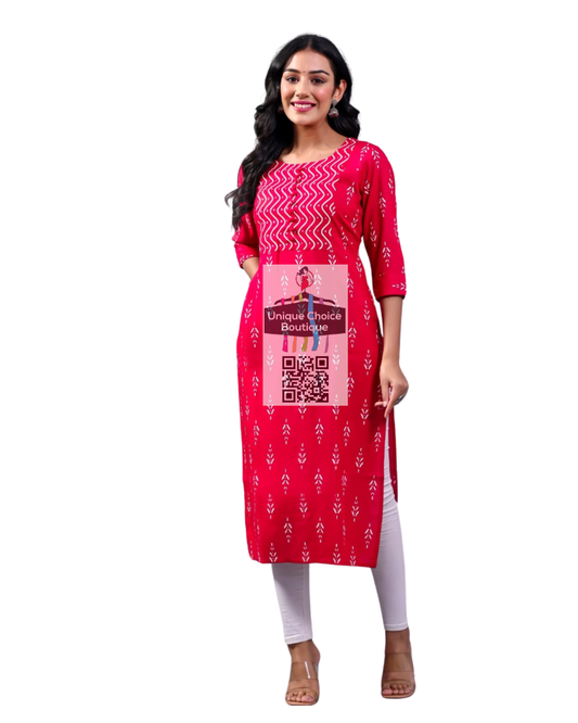 Printed Casual wear Kurtis for women-Red